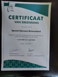 20210401 Certificaat Erkenning haarwerksalon Special Haircare Rivierenland